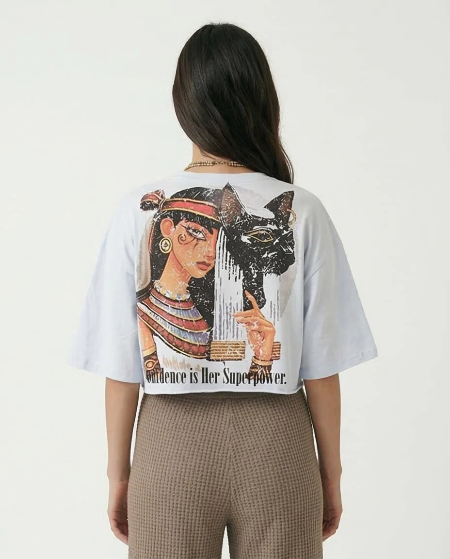 Ravin Women’s "Superpower" Cropped Graphic Tee - Sky Blue - R207863 - Image 2