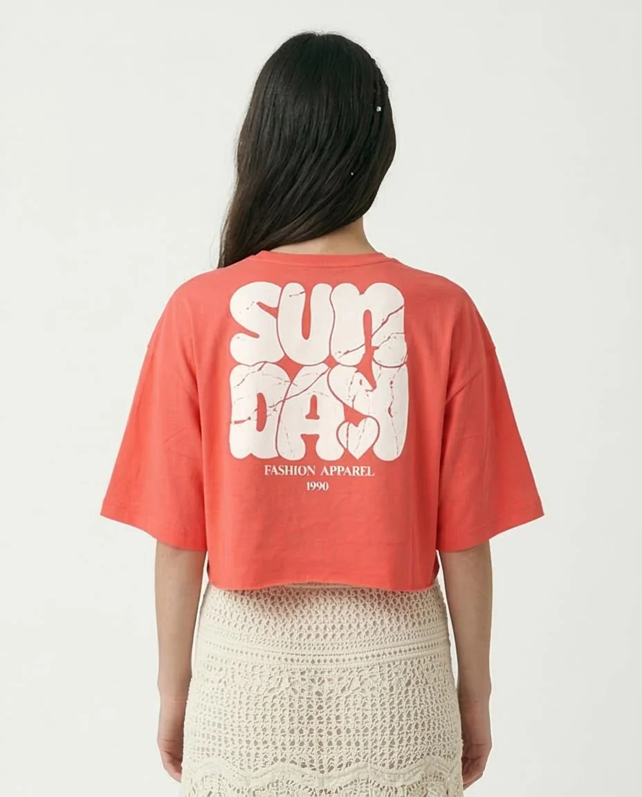 Ravin Women's "Sunday" Cracked Graphic Cropped Tee – Coral - R207867 - Image 2