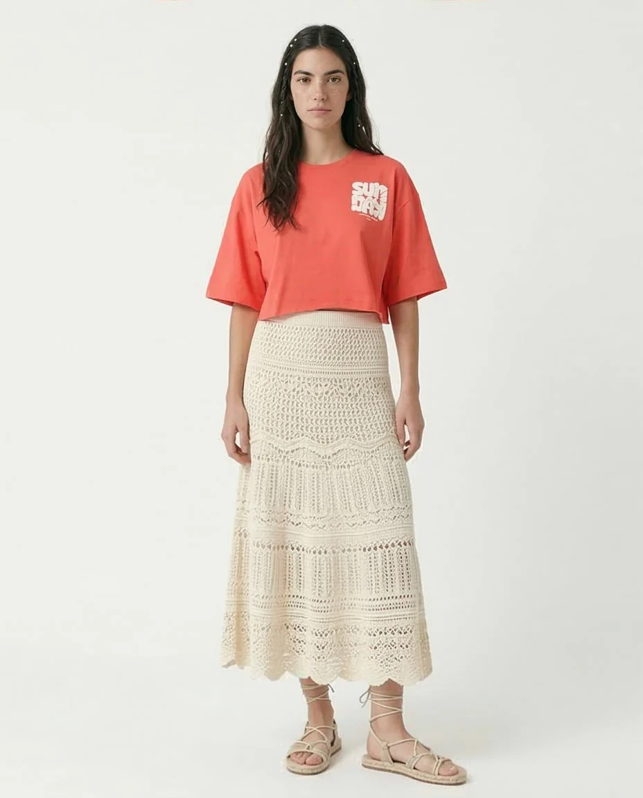 Ravin Women's "Sunday" Cracked Graphic Cropped Tee – Coral - R207867 - Image 3