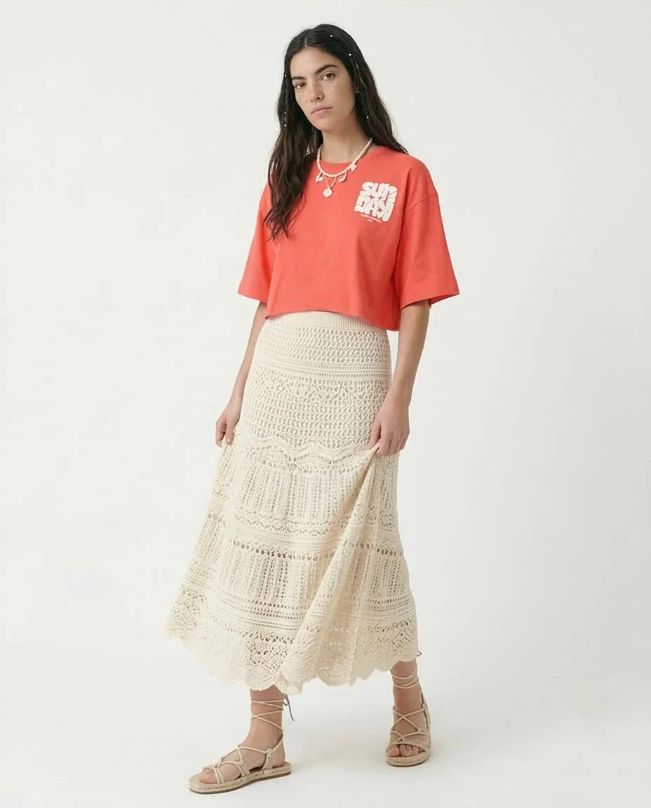Ravin Women's "Sunday" Cracked Graphic Cropped Tee – Coral - R207867 - Image 5