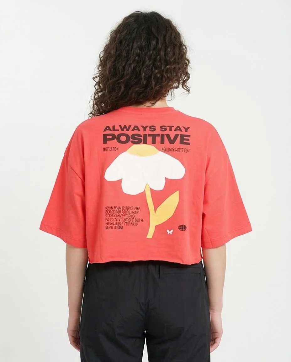 Ravin | Women’s "Positive" Cropped Oversized Graphic Tee – Coral - R207868 - Image 2