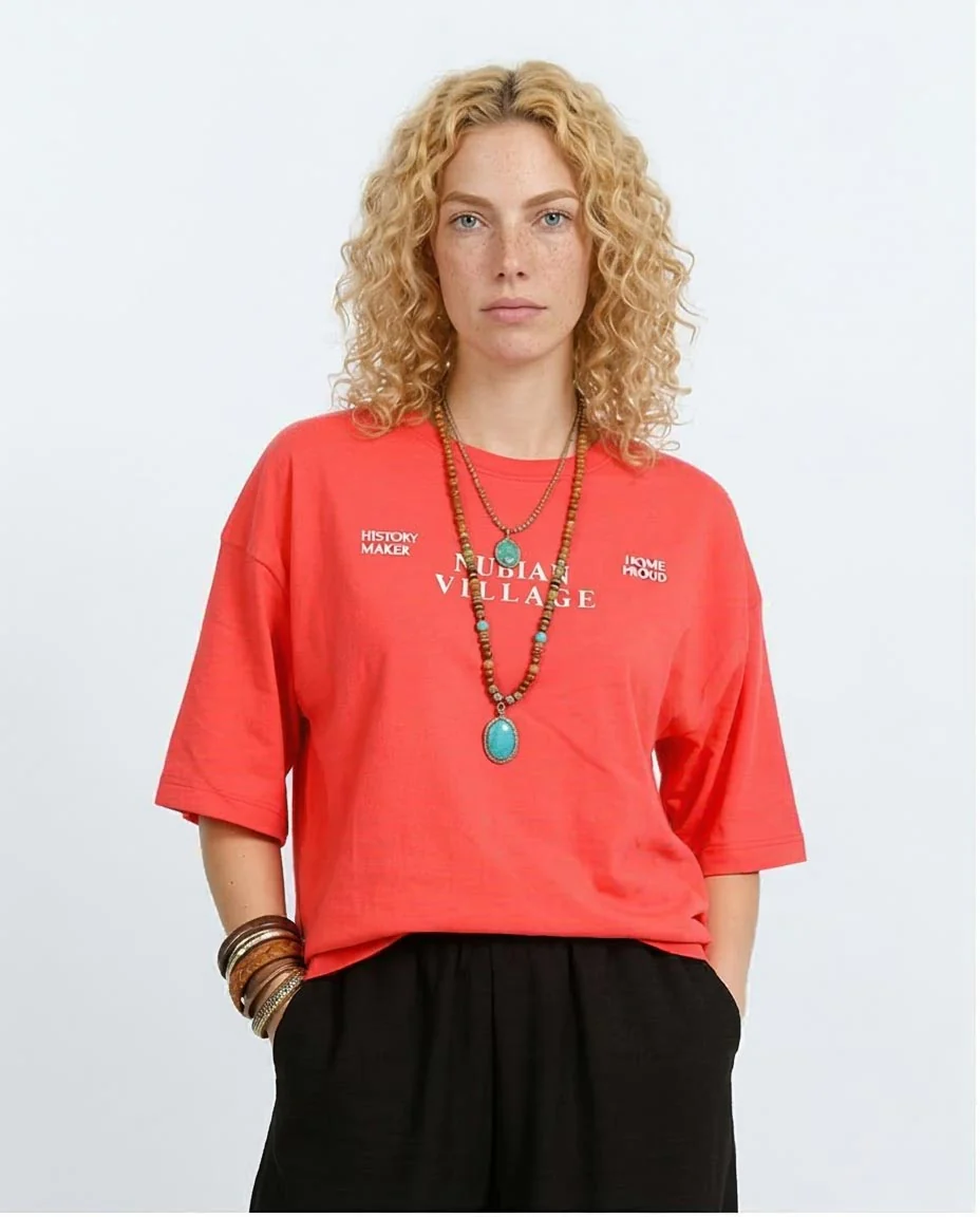 Ravin | "Nubian Village" Oversized Graphic Tee – Coral - R207869