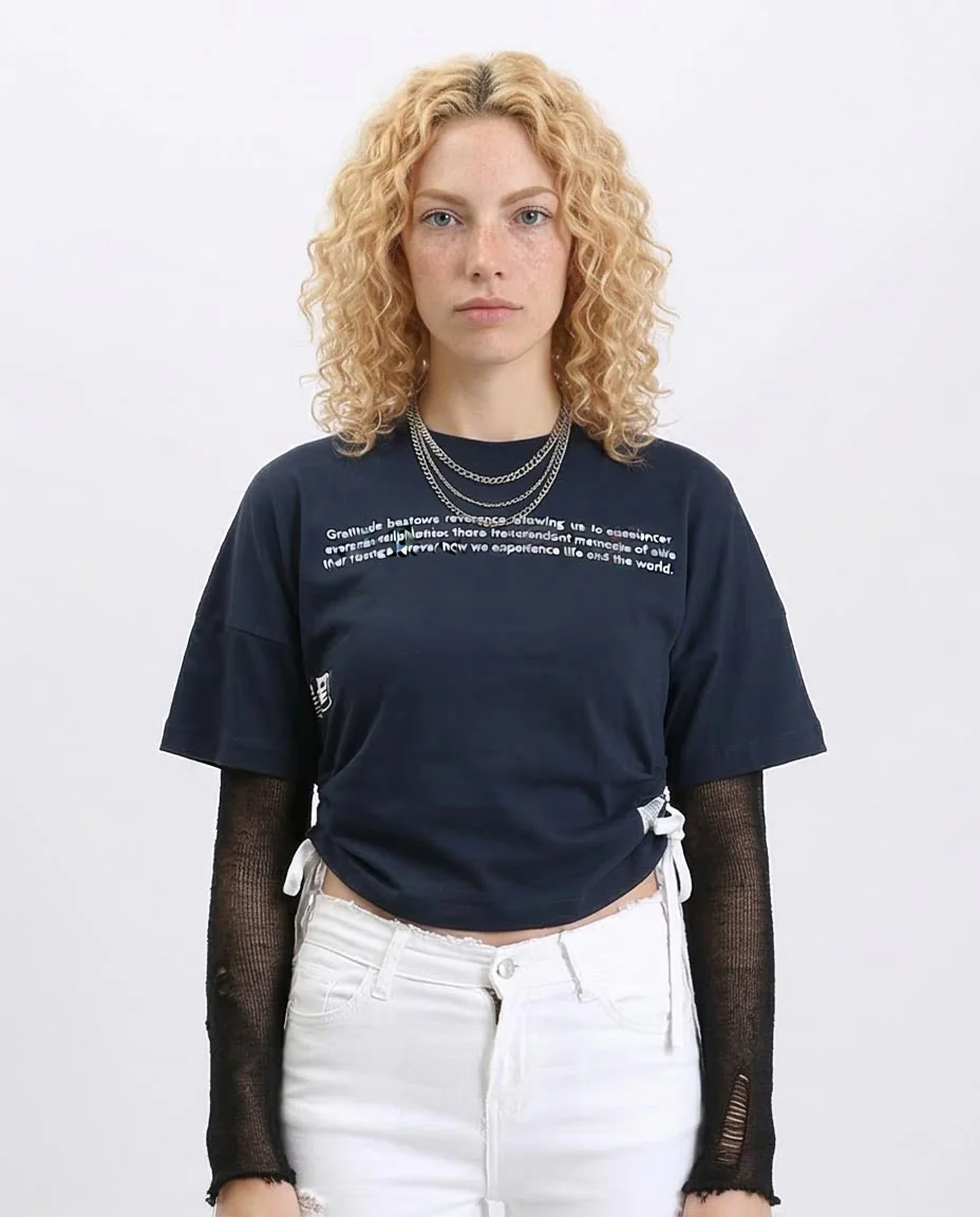 Ravin Women's Navy Oversized Graphic T-Shirt with Side-Cinch Drawstrings - R207871