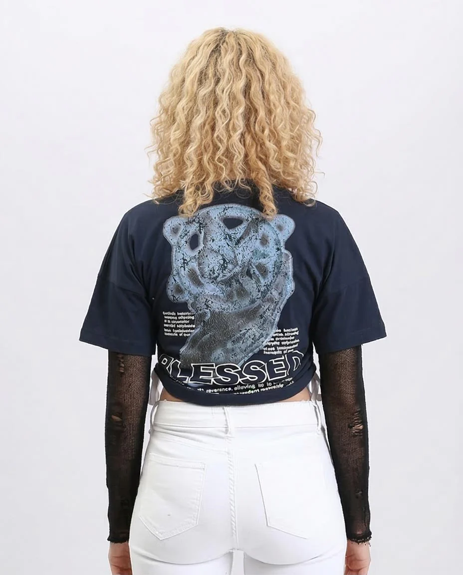 Ravin Women's Navy Oversized Graphic T-Shirt with Side-Cinch Drawstrings - R207871 - Image 2