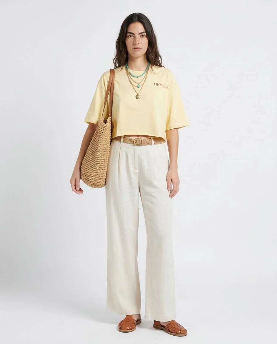 Ravin Tropical Papaya Graphic Boxy Crop Tee - Yellow - R207874 - Image 3