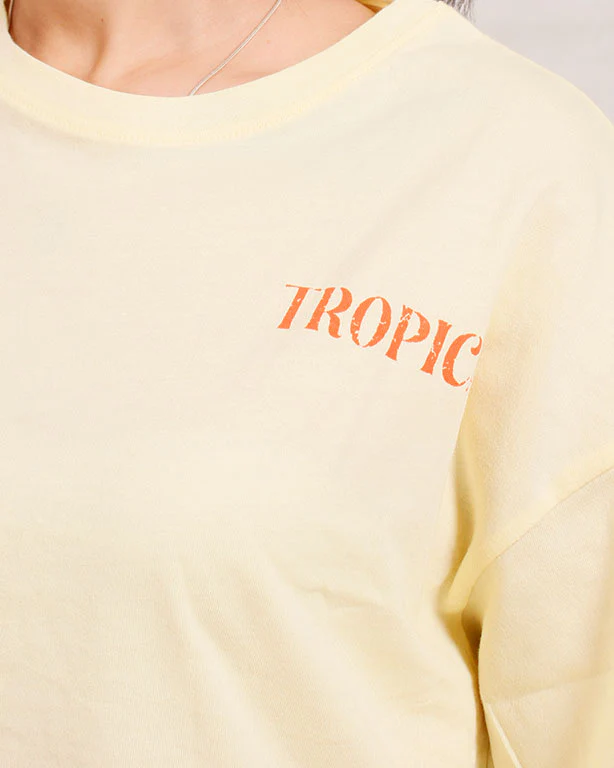 Ravin Tropical Papaya Graphic Boxy Crop Tee - Yellow - R207874 - Image 4