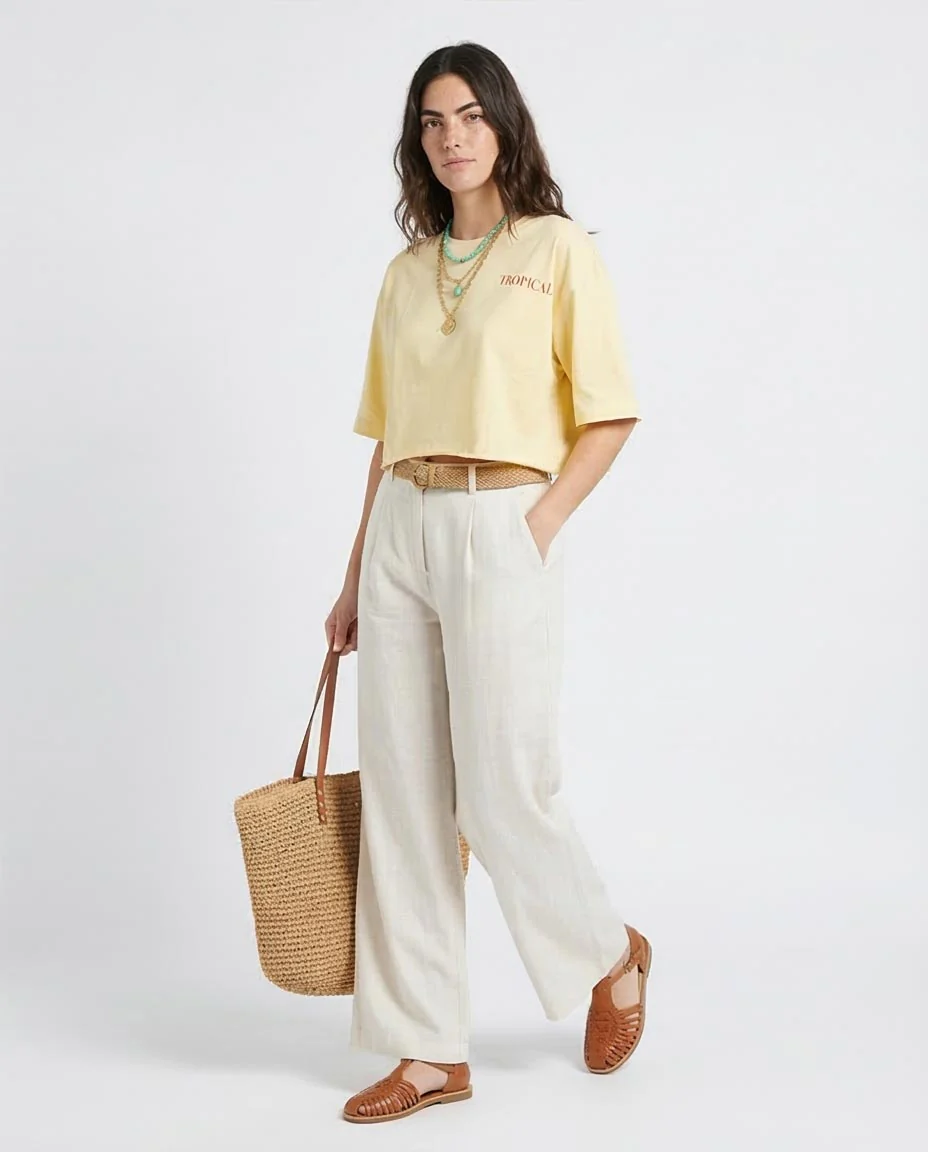 Ravin Tropical Papaya Graphic Boxy Crop Tee - Yellow - R207874 - Image 5