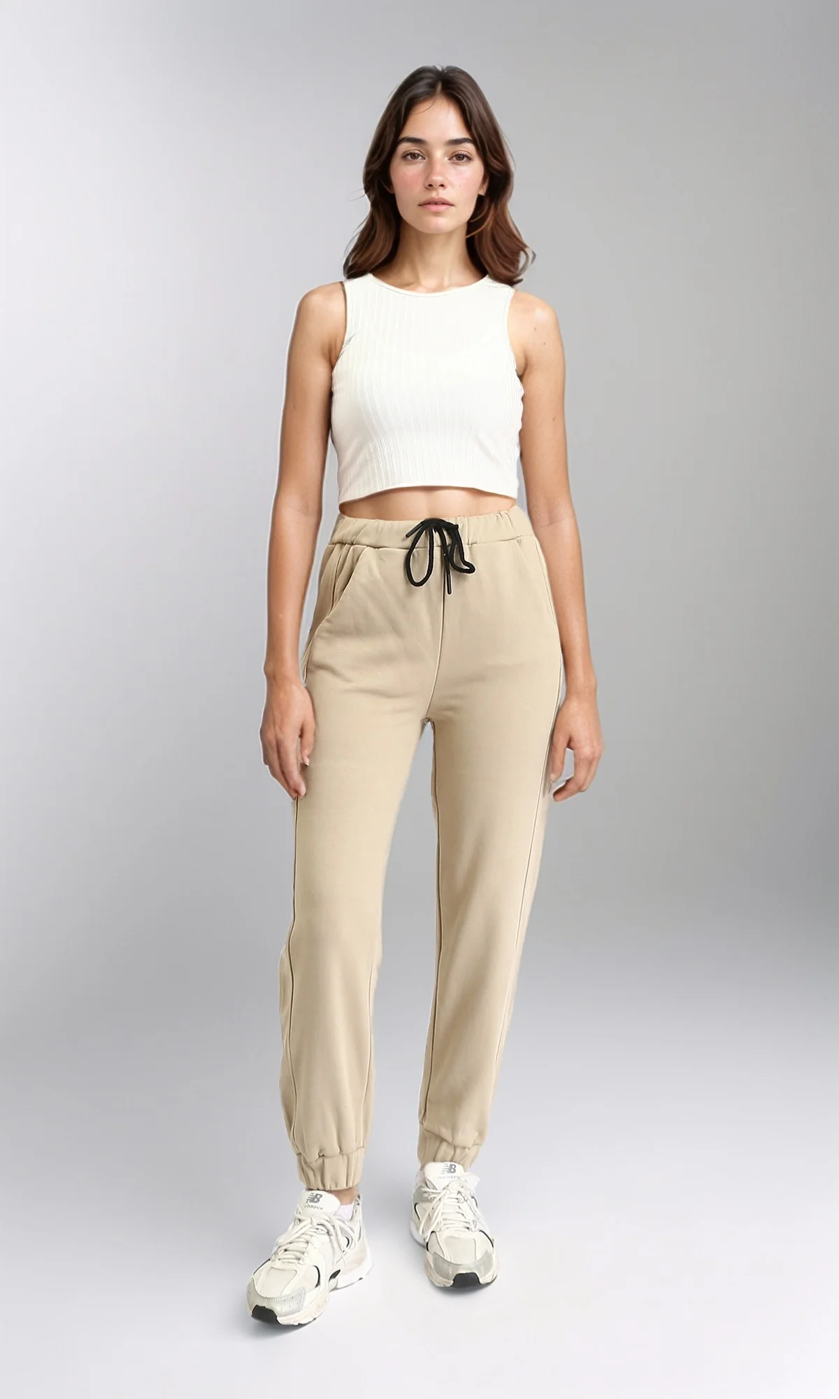 R207884 - Regular Fit Slip On Pants with Hem - Dark Beige - Image 4