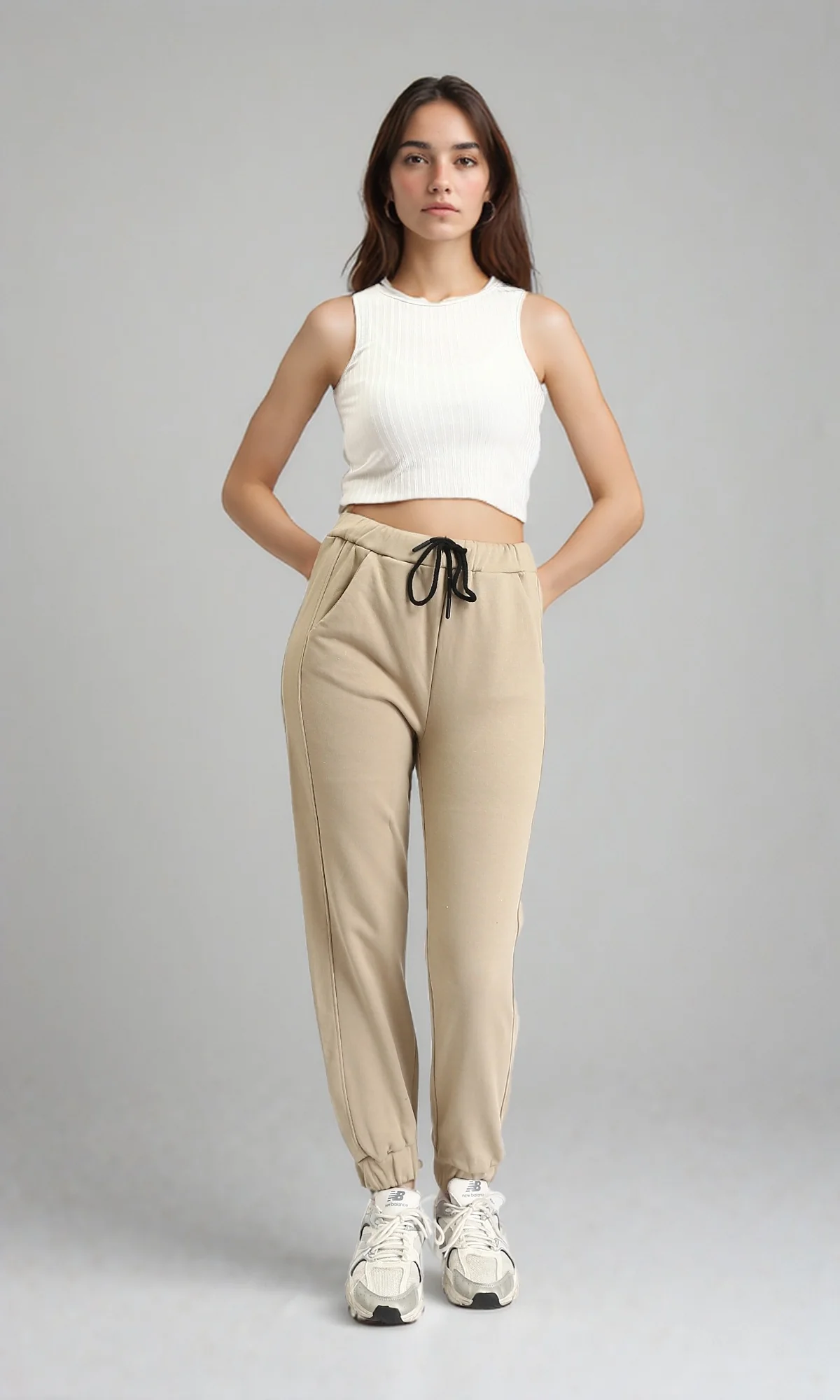R207884 - Regular Fit Slip On Pants with Hem - Dark Beige - Image 5