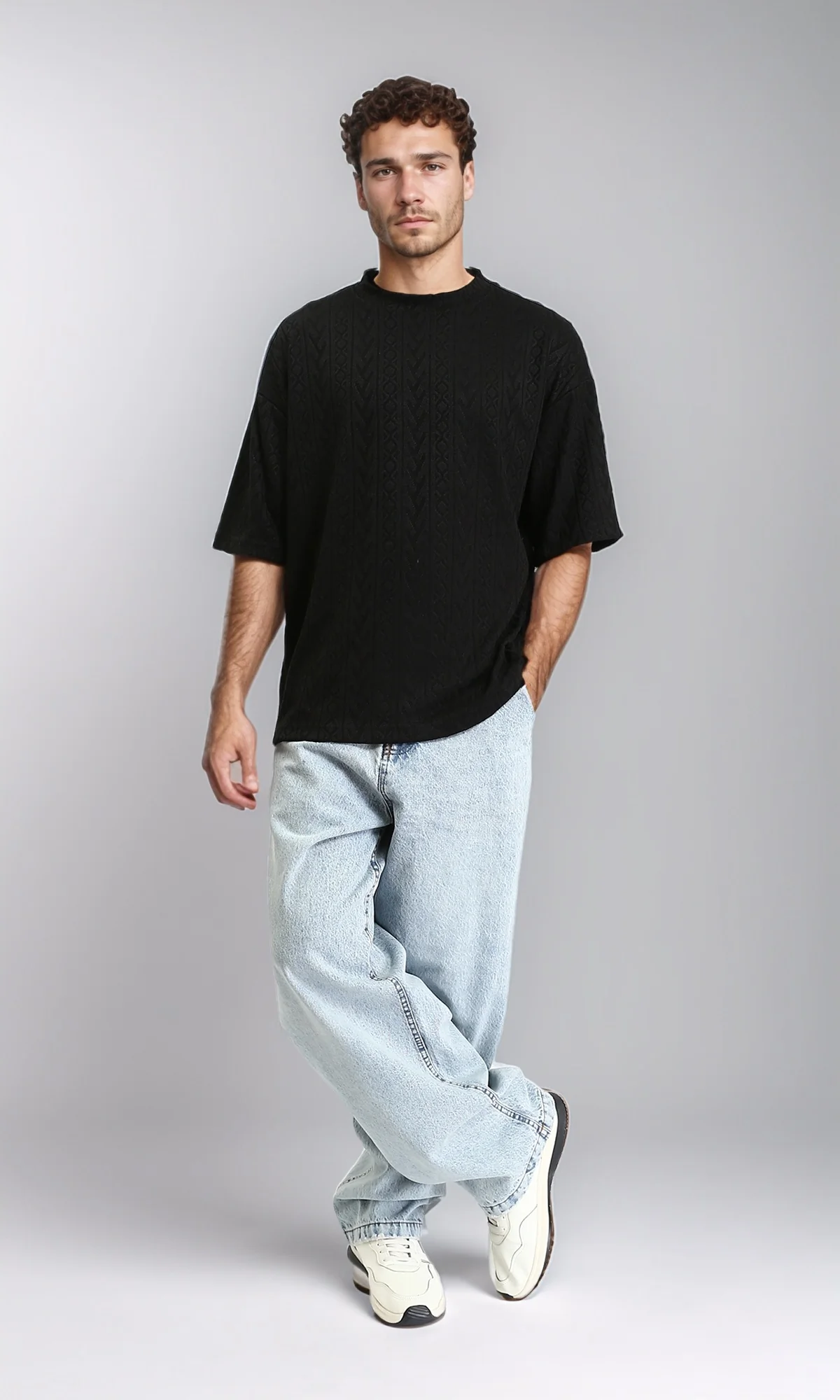 R207926 - Wide Leg Trendy Jeans - Ice Blue - Image 5