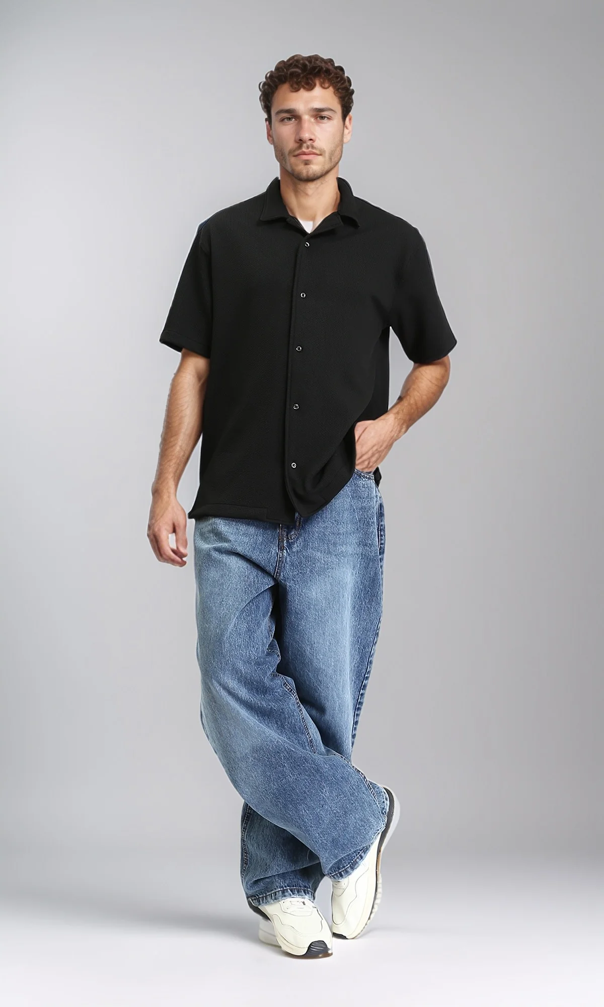 R207929 - Wide Leg Trendy Jeans - Standard Blue - Image 4