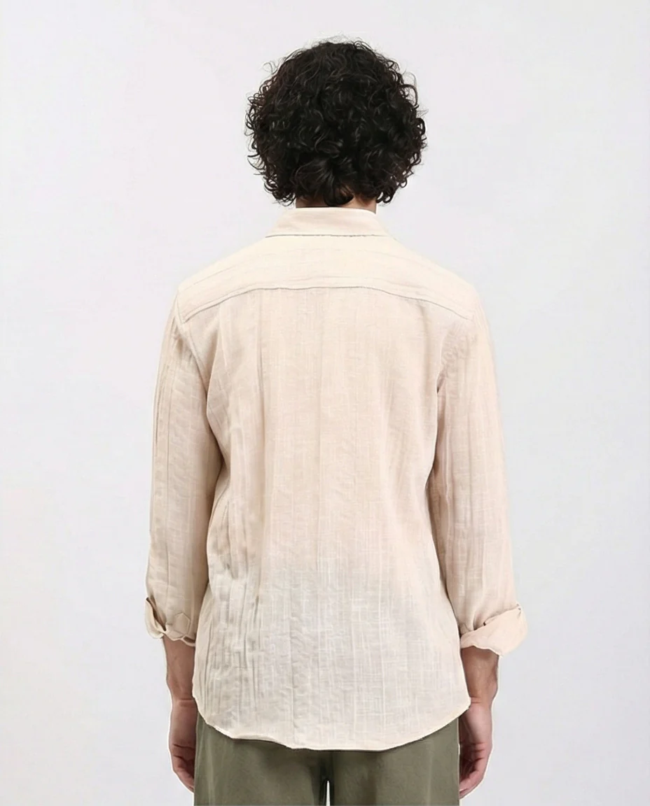 R207939 - Textured Long Sleeves Comfy Shirt - Dark Beige - Image 2