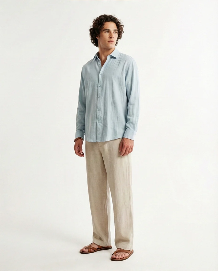 R207940 - Textured Long Sleeves Casual Shirt - Pastel Mint - Image 5