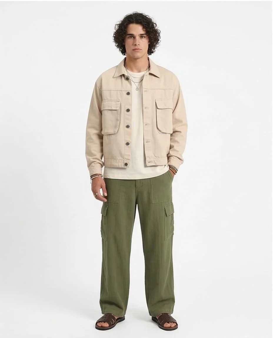 Ravin Cropped Sand Denim Trucker Jacket - Beige - R207959 - Image 3