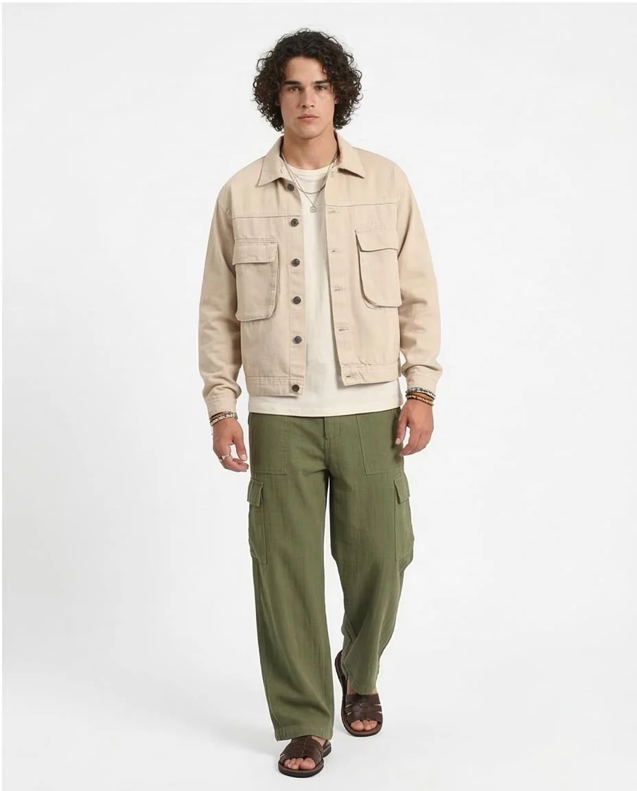Ravin Cropped Sand Denim Trucker Jacket - Beige - R207959 - Image 5