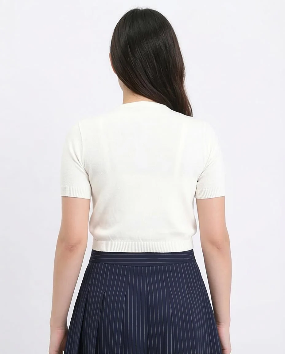Ravin Women's Short Sleeve Fitted Knit Crop Top – Off-White - R207978 - Image 2