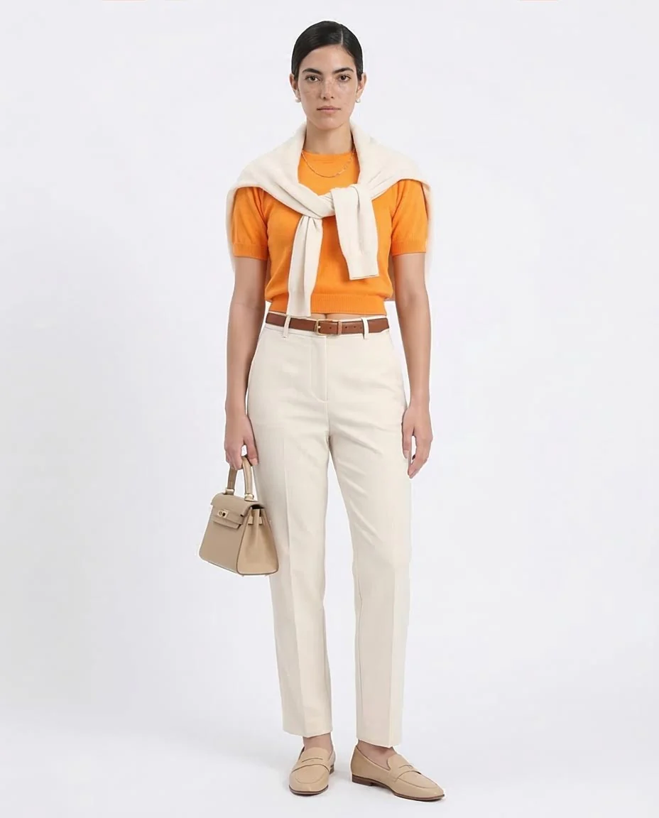 Ravin Cropped Crew-Neck Knit Top in Sunset Orange - R207980 - Image 3