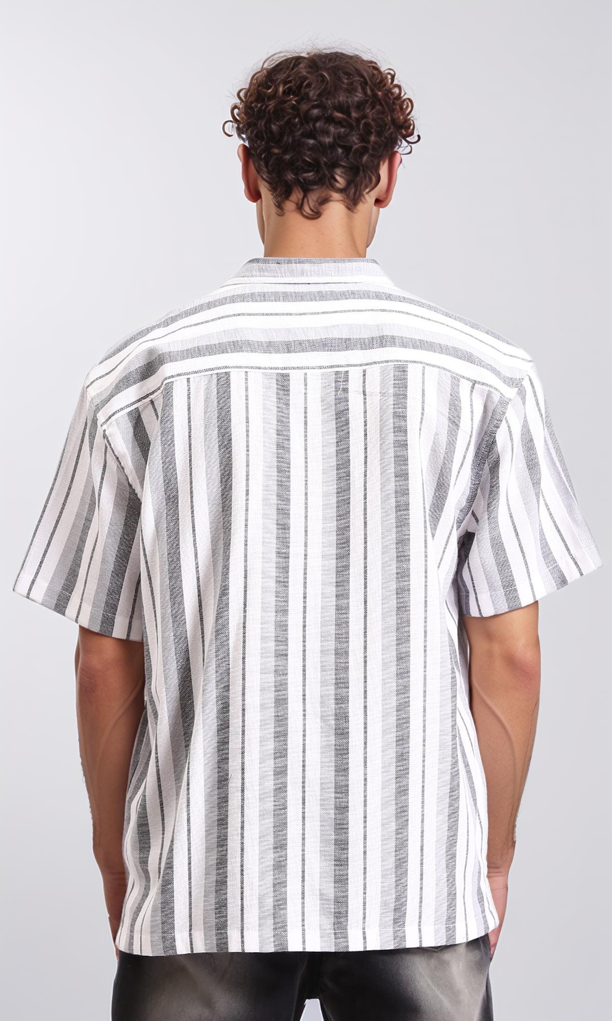 R208106 - Striped Shirt with Classic Collar - Grey & White - Image 2
