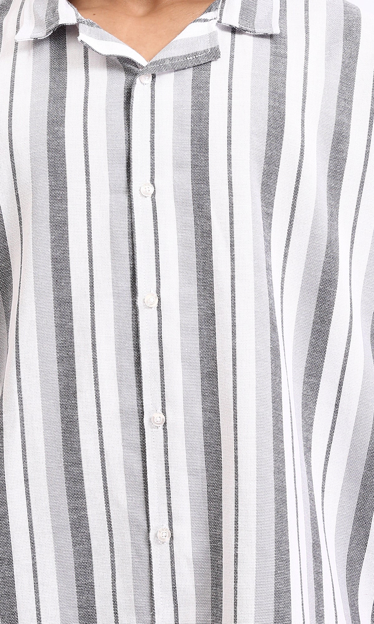 R208106 - Striped Shirt with Classic Collar - Grey & White - Image 3