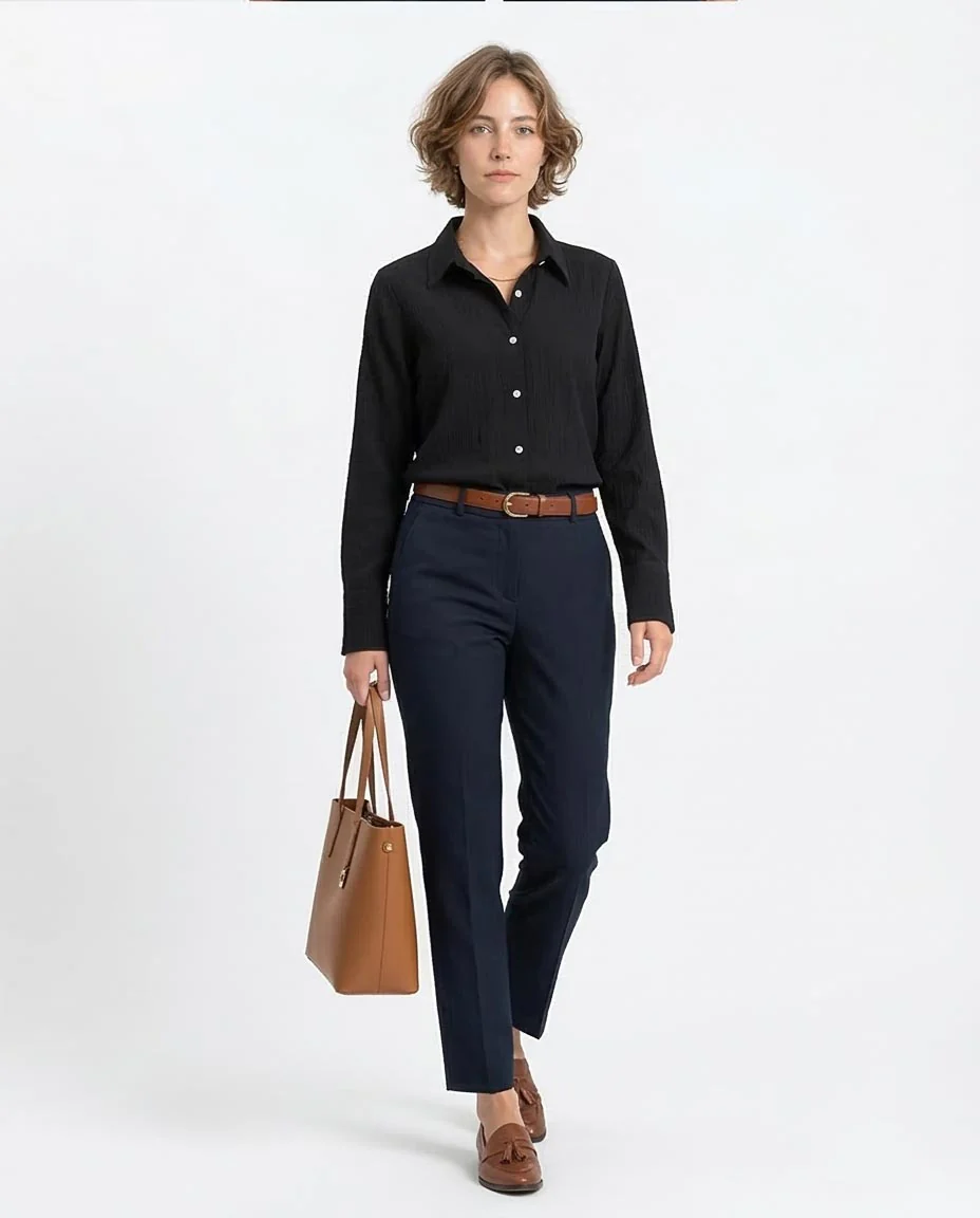 Ravin Women’s Crinkle-Textured Button-Down Shirt – Black - R208127 - Image 5