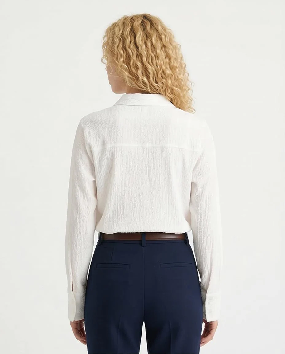 Ravin Women’s White Plissé Long-Sleeve Button-Down Shirt - R208128 - Image 2