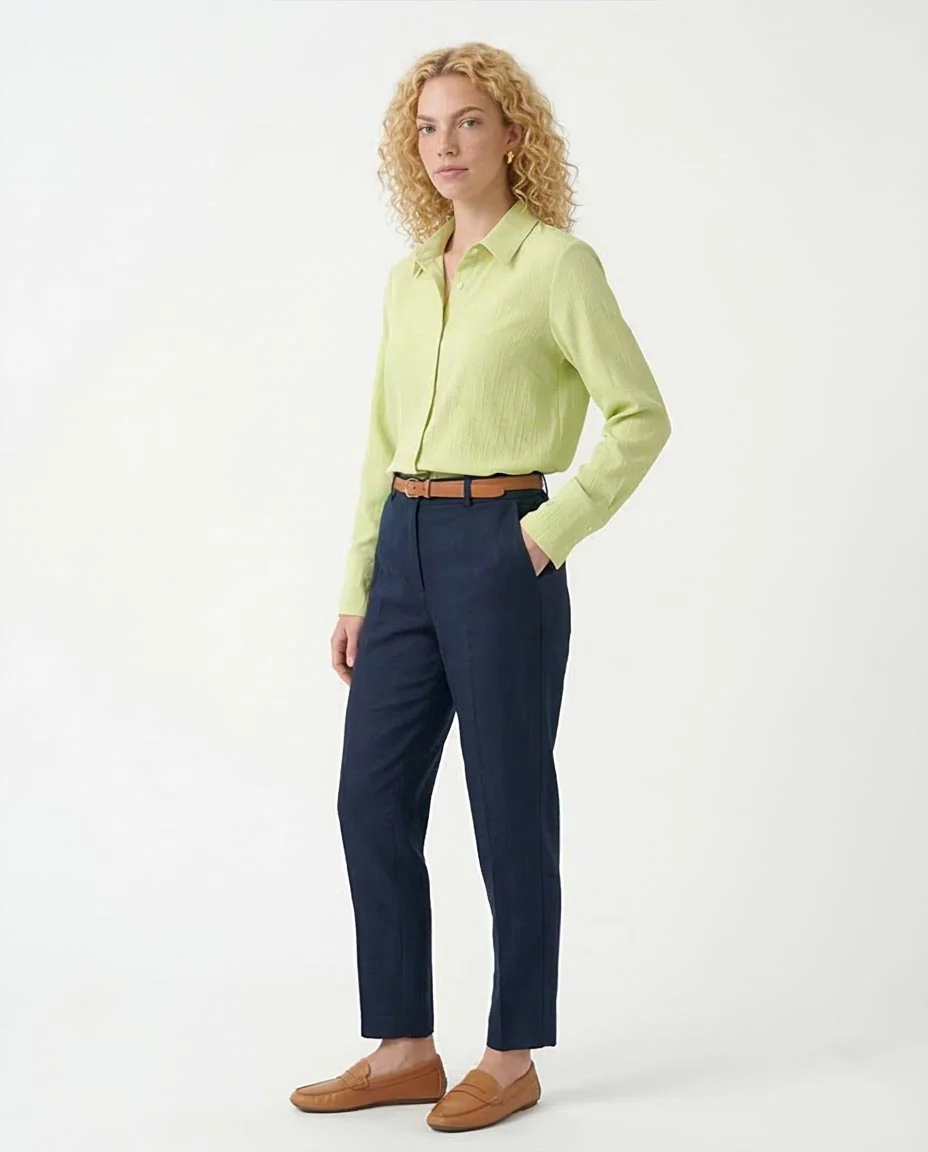 RAVIN Women’s Crinkle-Textured Button-Down Shirt – Lime Sorbet - R208129 - Image 5