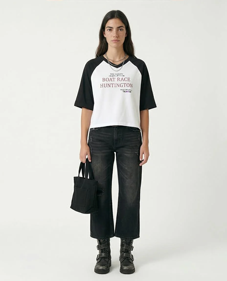Ravin Boat Race Huntington Raglan Tee – Black & White Grunge - R208131 - Image 3