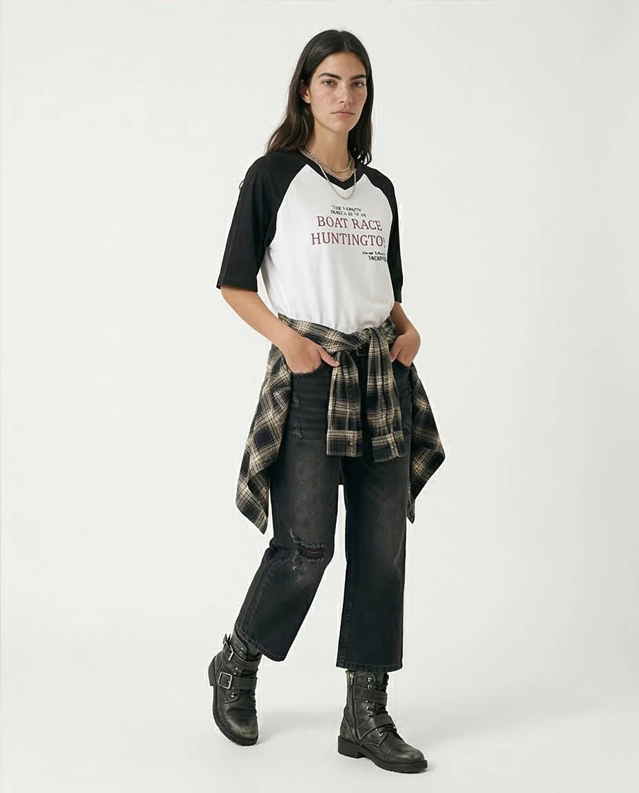 Ravin Boat Race Huntington Raglan Tee – Black & White Grunge - R208131 - Image 5