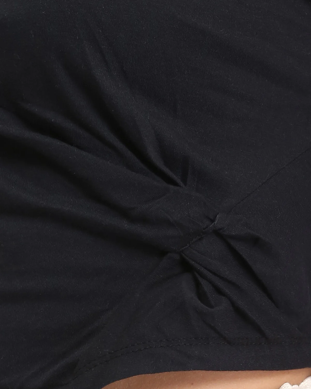 Ravin Asymmetric Knot Detail Cap Sleeve Baby Tee – Black -R208133 - Image 4