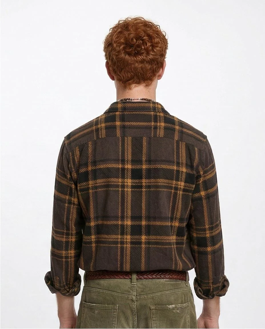 R208151 - Tartan Shirt with Classic Collar - Black & Camel - Image 3