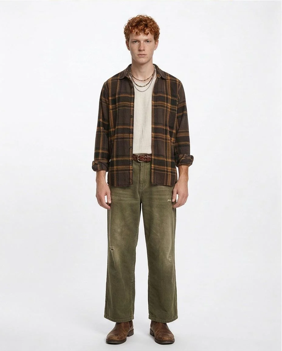 R208151 - Tartan Shirt with Classic Collar - Black & Camel - Image 4