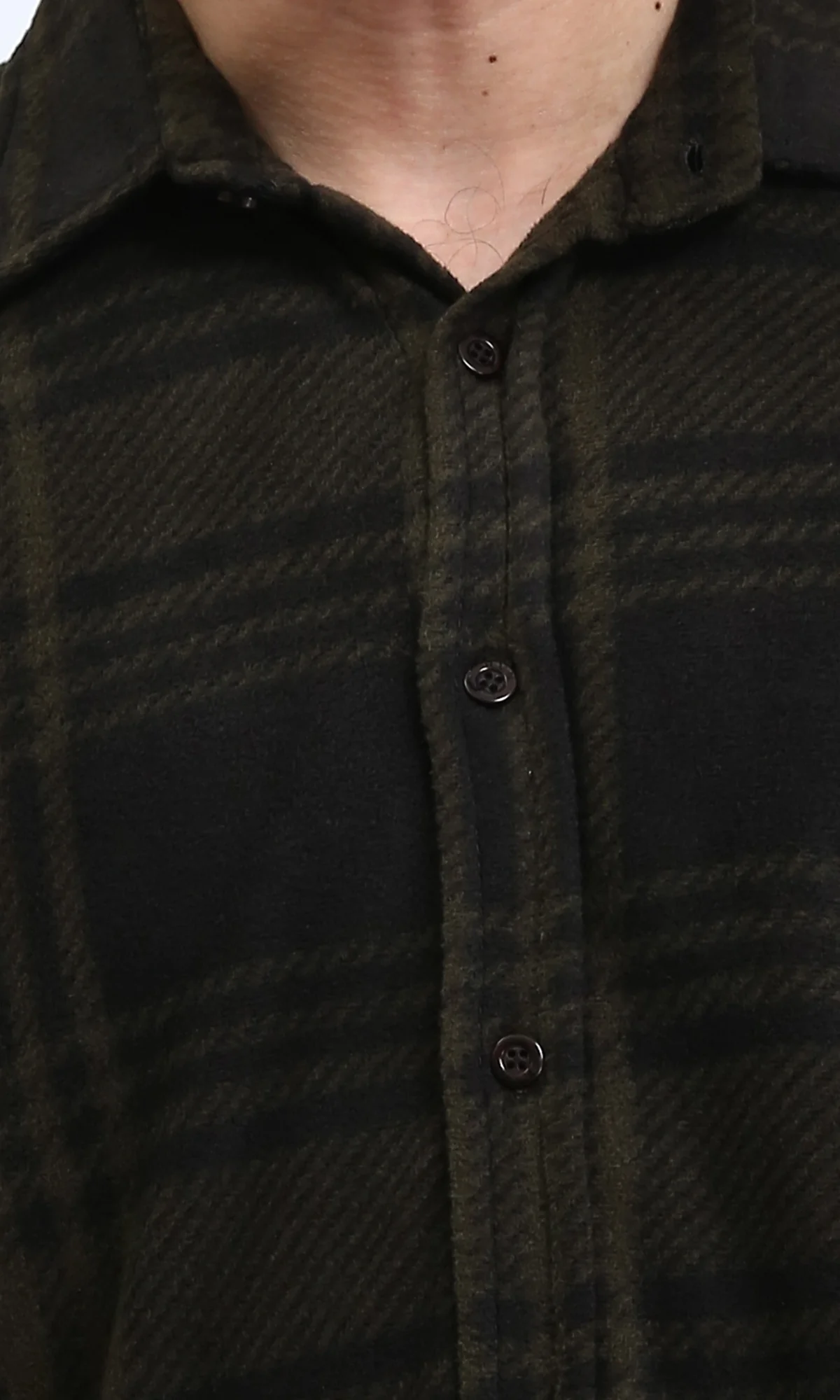 R208154 - Tartan Shirt with Classic Collar - Black & Dark Olive - Image 3
