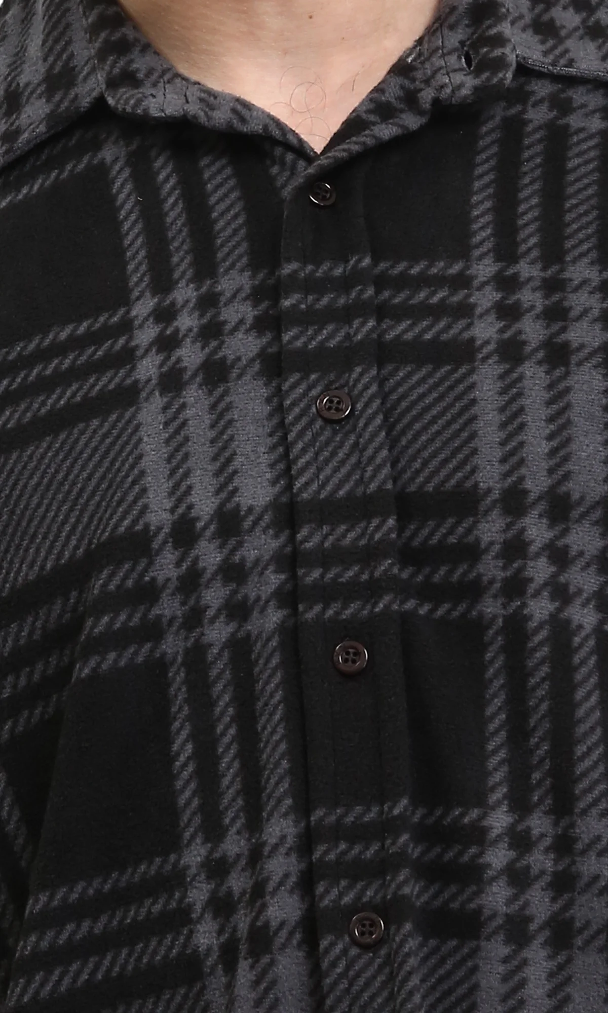 R208156 - Tartan Shirt with Classic Collar - Black & Dark Grey - Image 3