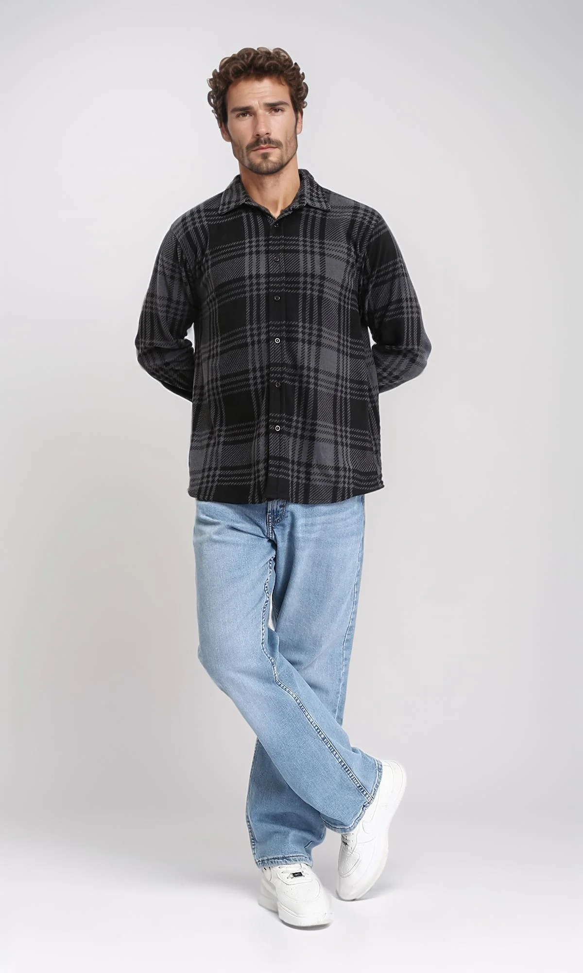 R208156 - Tartan Shirt with Classic Collar - Black & Dark Grey - Image 5