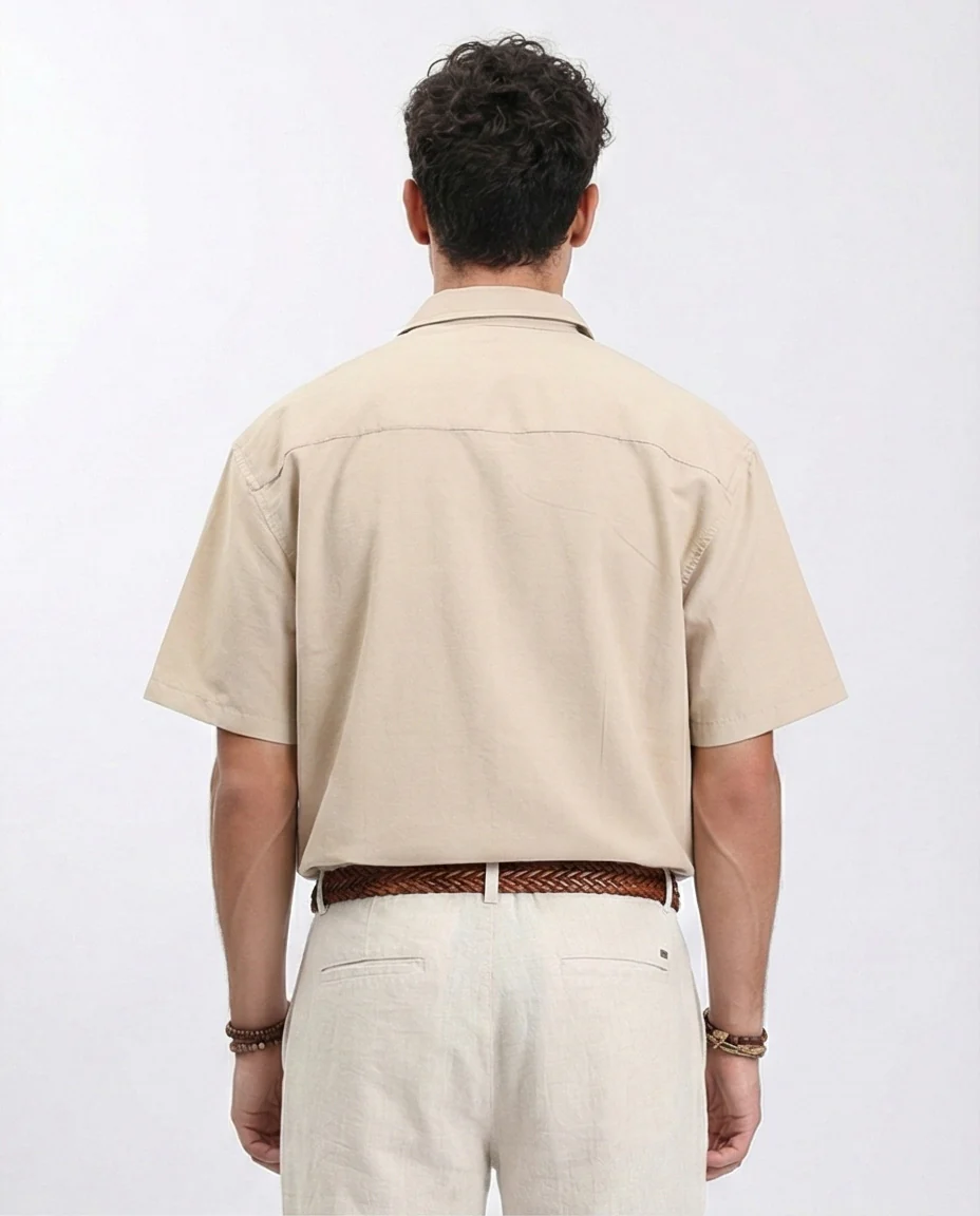 R208157 - Elbow Sleeves Shirt with Front Pockets - Sand - Image 2
