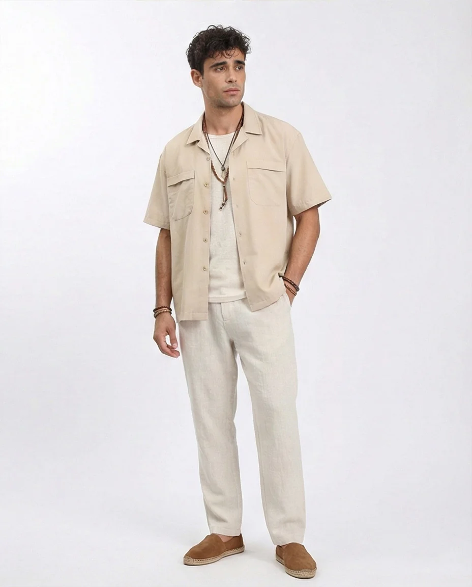 R208157 - Elbow Sleeves Shirt with Front Pockets - Sand - Image 4