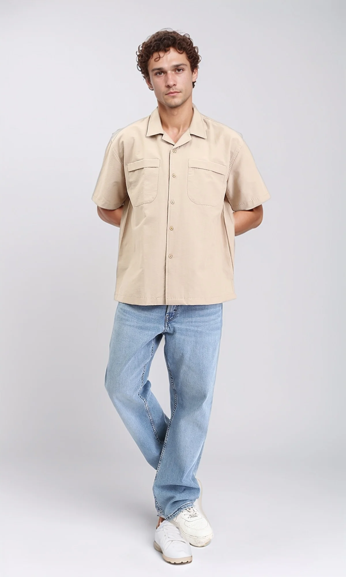 R208157 - Elbow Sleeves Shirt with Front Pockets - Sand - Image 5