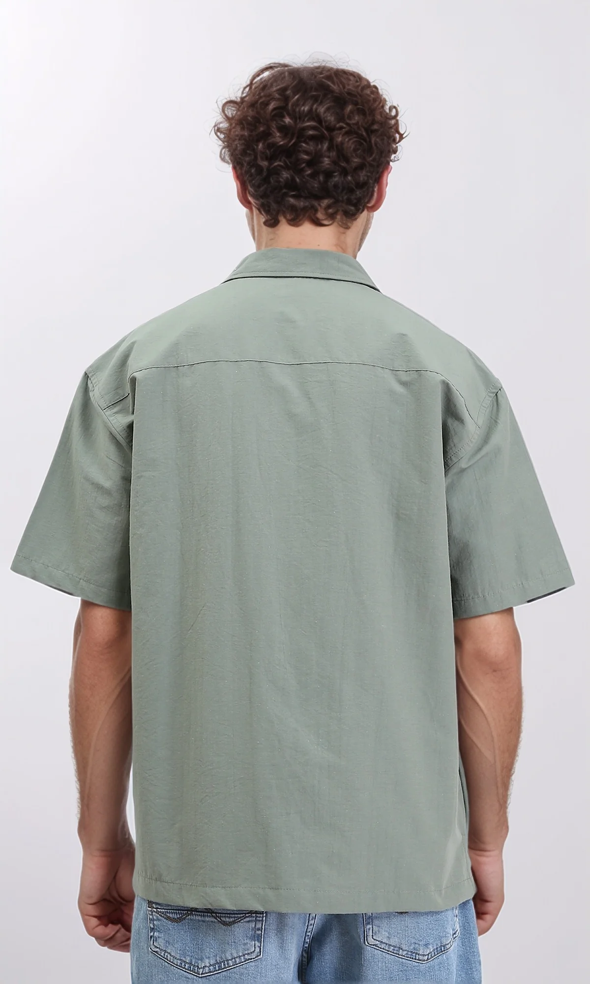 R208159 - Elbow Sleeves Shirt with Front Pockets - Olive - Image 2
