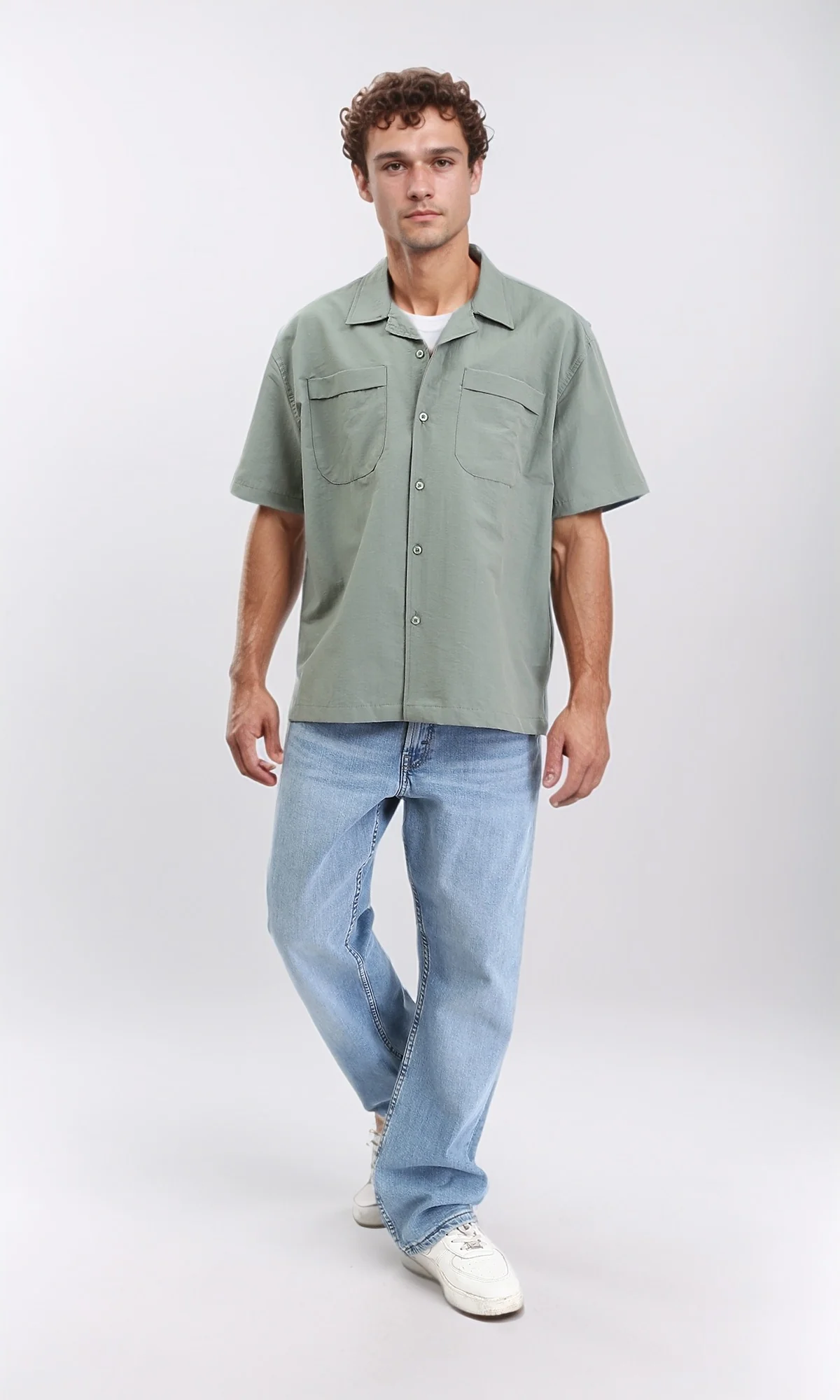 R208159 - Elbow Sleeves Shirt with Front Pockets - Olive - Image 4