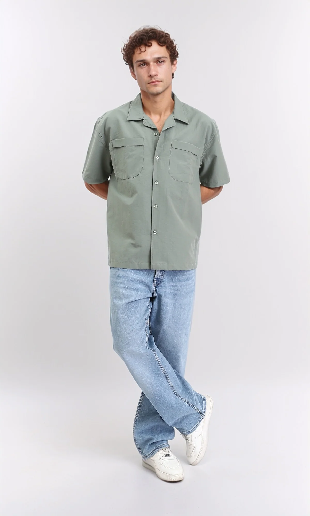 R208159 - Elbow Sleeves Shirt with Front Pockets - Olive - Image 5