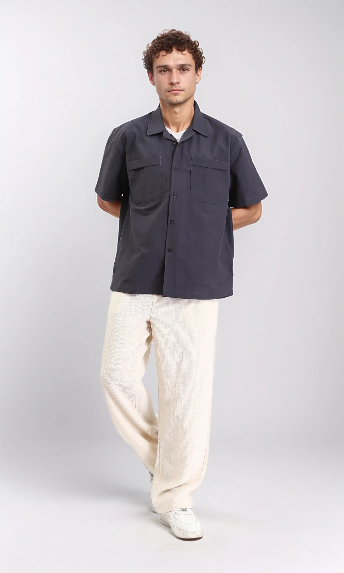 R208160 - Elbow Sleeves Shirt with Front Pockets - Dark Grey - Image 4