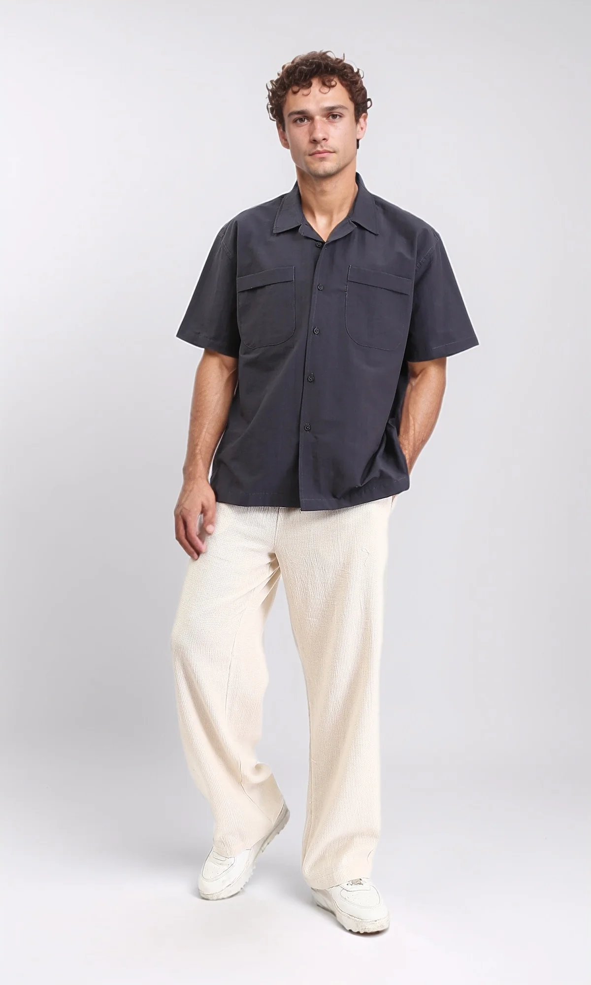 R208160 - Elbow Sleeves Shirt with Front Pockets - Dark Grey - Image 5