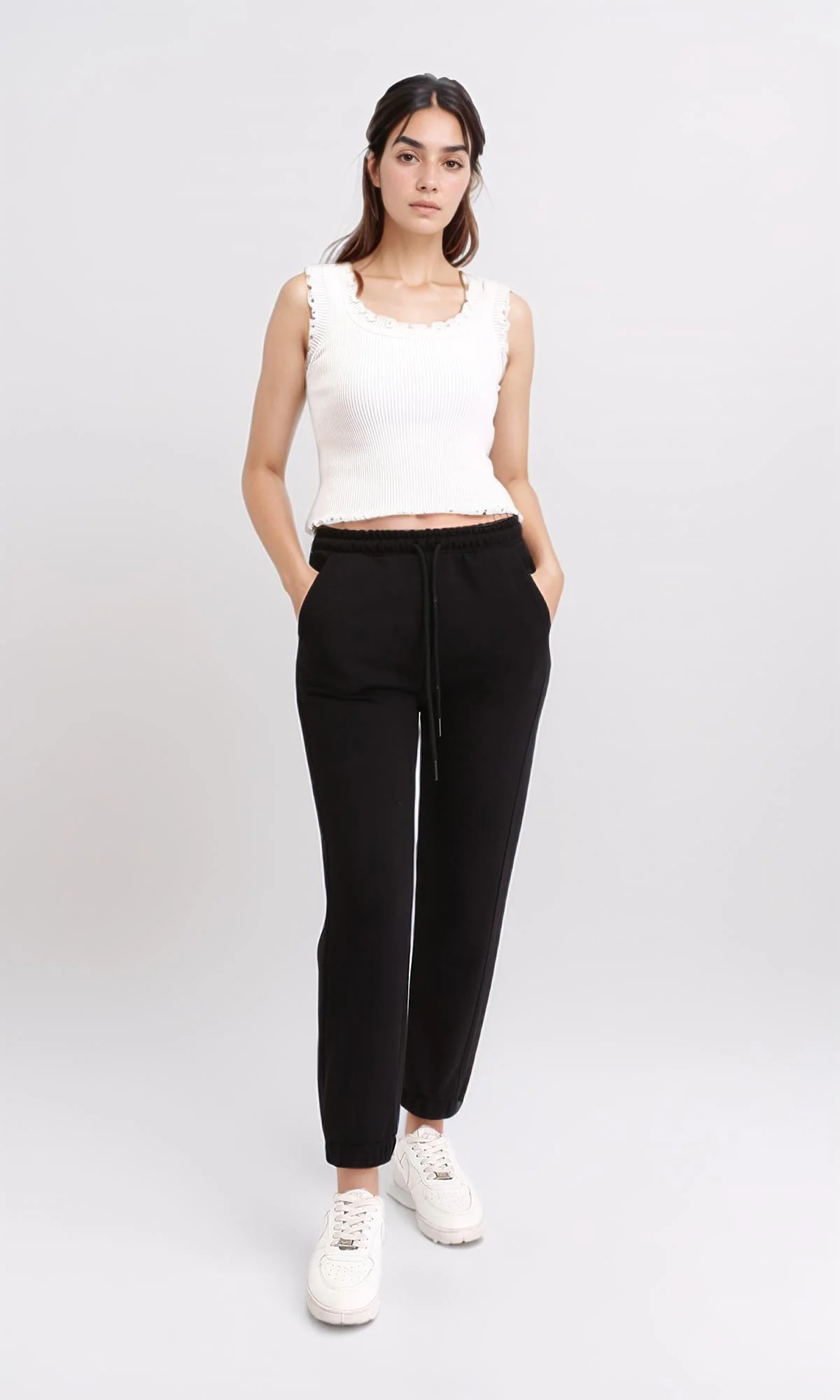 R208175 - Solid Cotton Slip On Sweatpants - Black - Image 4
