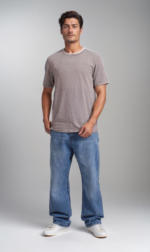 R208449 - Jacquard Patterned T-Shirt - Brown - Image 4
