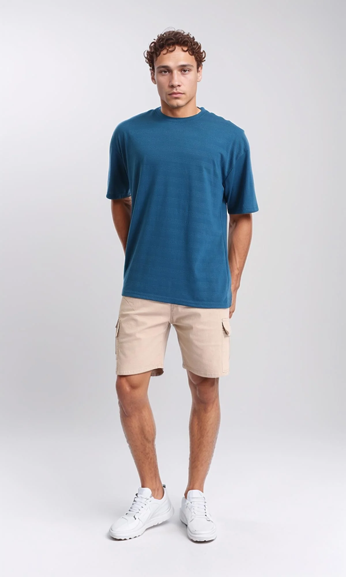 R208459 - Self Striped Regular Short Sleeves Tee - Petroleum - Image 4