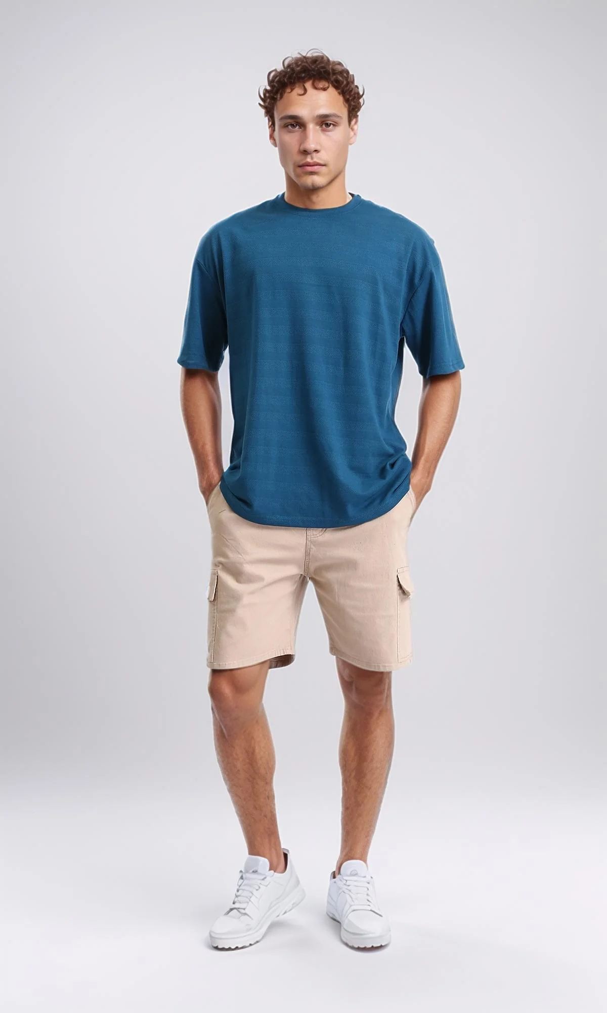 R208459 - Self Striped Regular Short Sleeves Tee - Petroleum - Image 5