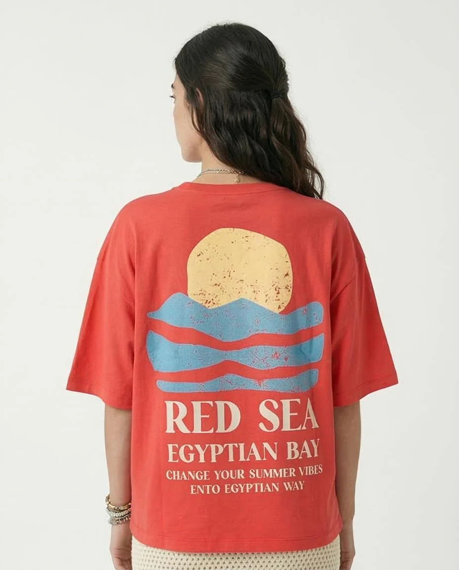 Ravin | Red Sea "Egyptian Bay" Oversized Graphic Tee - Coral Red - R208505 - Image 2