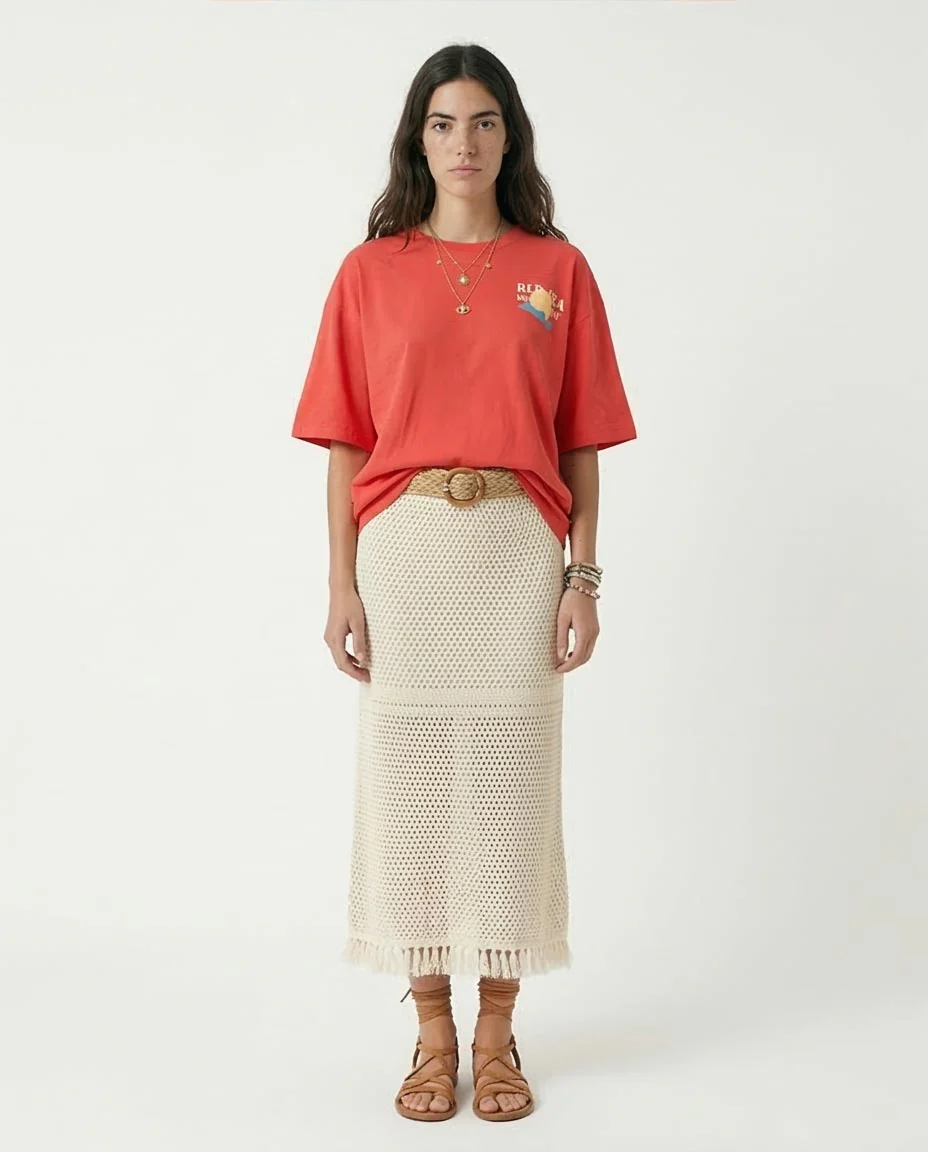 Ravin | Red Sea "Egyptian Bay" Oversized Graphic Tee - Coral Red - R208505 - Image 3