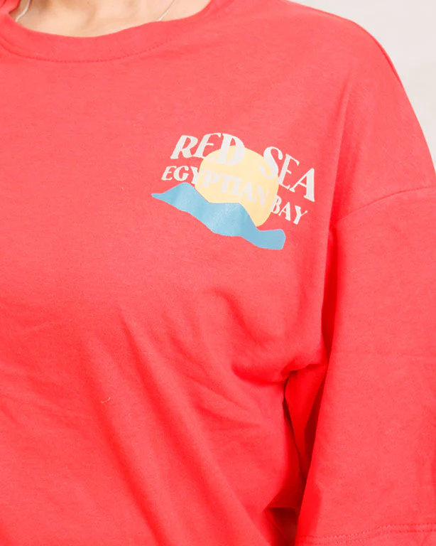 Ravin | Red Sea "Egyptian Bay" Oversized Graphic Tee - Coral Red - R208505 - Image 4