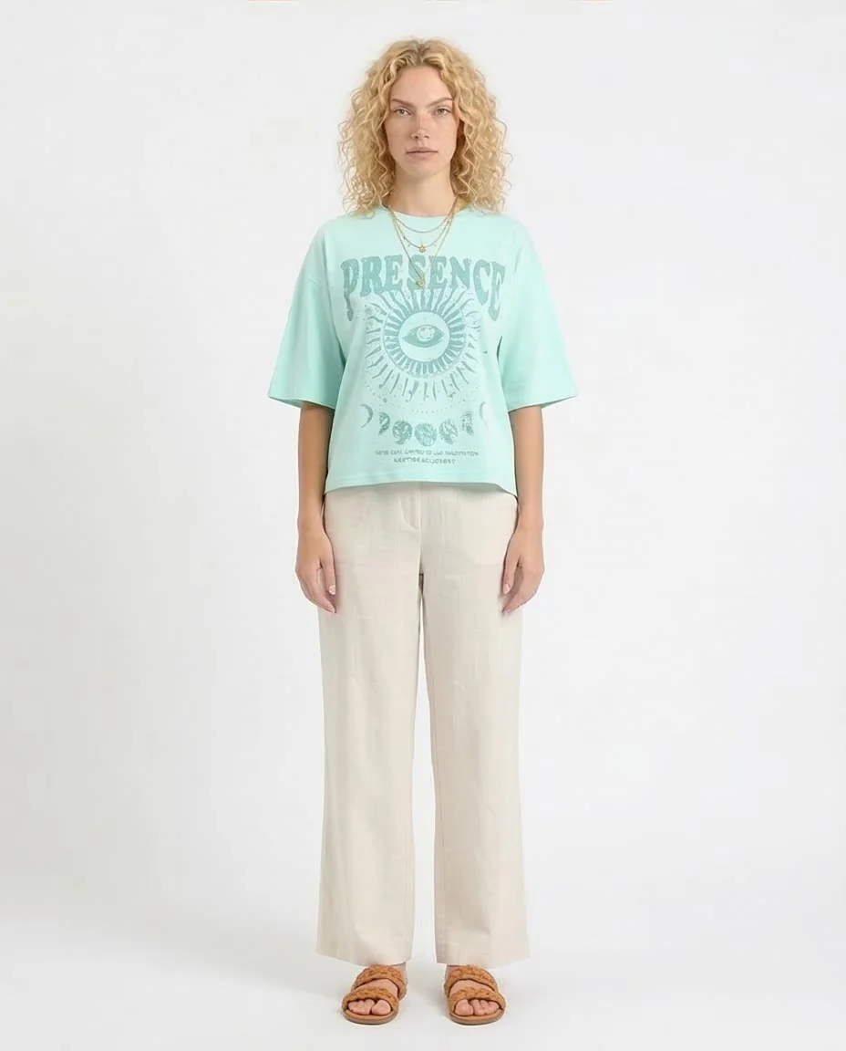 Ravin Women’s "Presence" Celestial Graphic Oversized T-Shirt – Mint Aqua - R208506 - Image 3